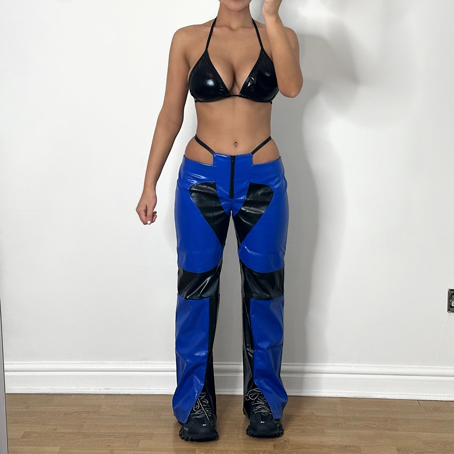 ARIA Leather Cut Out Pants - Blue