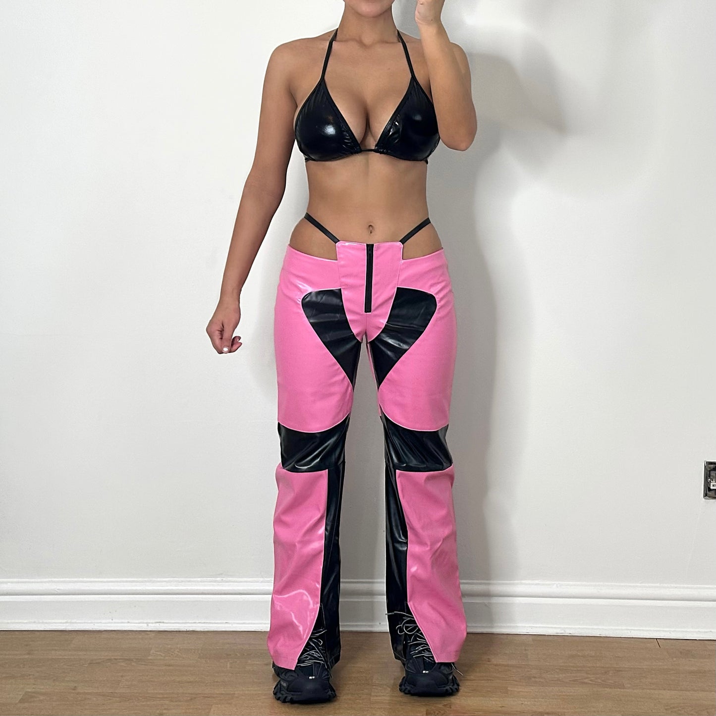 ARIA Leather Cut Out Pants - Pink