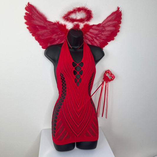 Angel Halloween Costume Halter Dress - Red