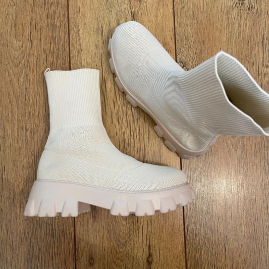 SHAUNA Chunky Sock Boots - Cream