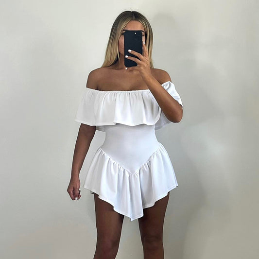 BRIT Off Shoulder Frill Dress White