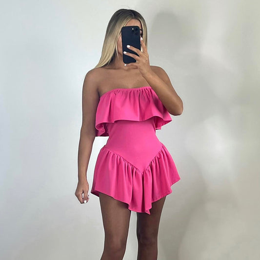 BRIT Off Shoulder Frill Dress Pink