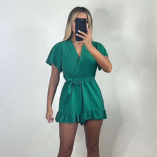 MIRA Wrap Frill Hem Playsuit - Green