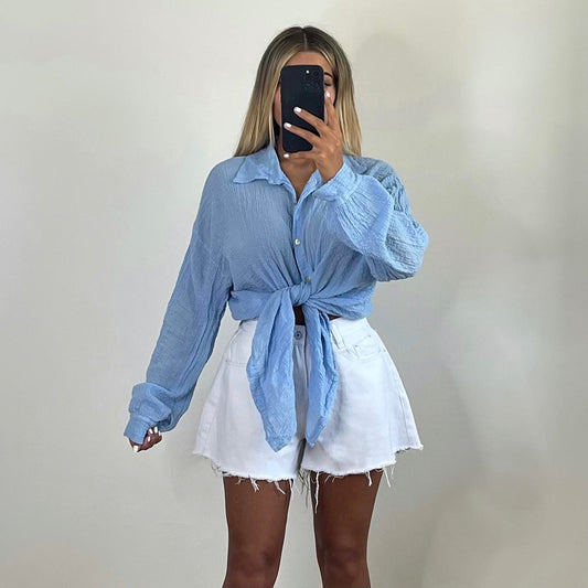 CORA Cheesecloth Oversized Shirt Blue