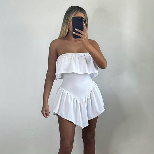 BRIT Off Shoulder Frill Dress White