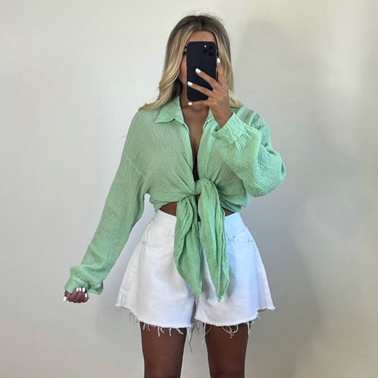 CORA Cheesecloth Oversized Shirt Green