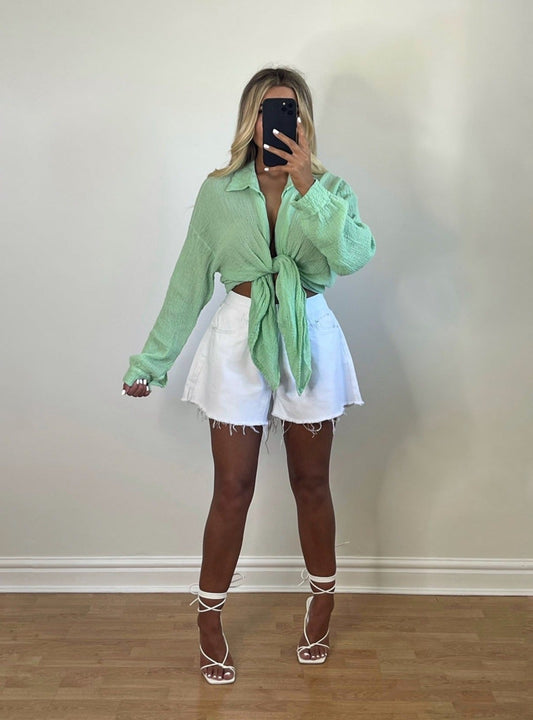 CORA Cheesecloth Oversized Shirt Green