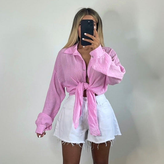 CORA Cheesecloth Oversized Shirt Pink