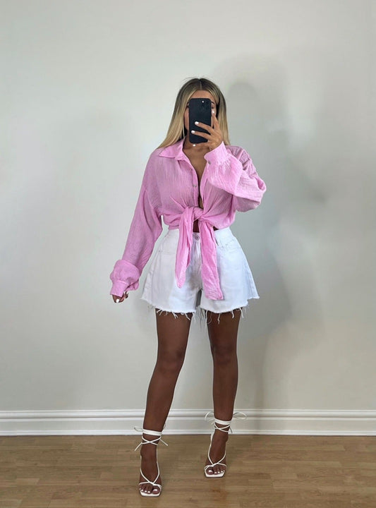 CORA Cheesecloth Oversized Shirt Pink