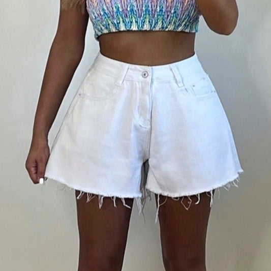 VERA Flared Denim Shorts - White