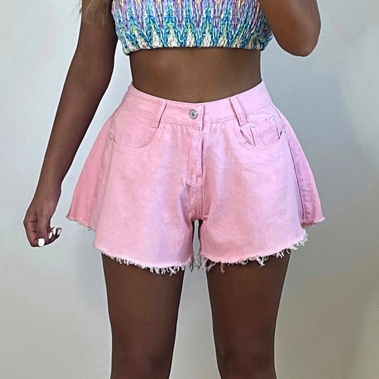 VERA Flared Denim Shorts - Pink