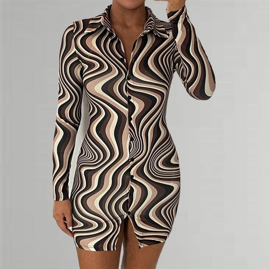 MONICA Marble Shirt Dress - Brown