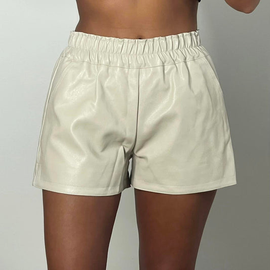 STACY Faux Leather Shorts - Cream