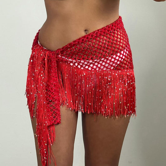 ARIEL Tassel Wrap Skirt - Red