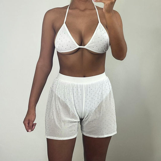 ISA Rhinestone Mesh Co Ord - White