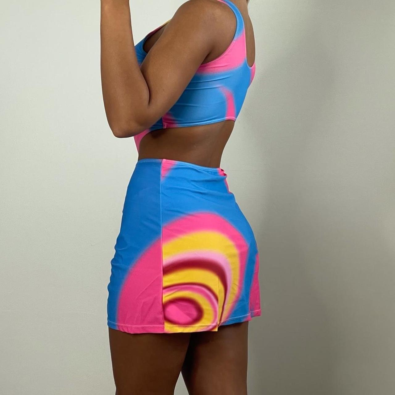 SOPHIE Cut-out Swimsuit with Skirt - Blue/Pink