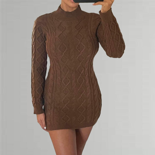 HANA Cable Knit Backless Dress - Brown