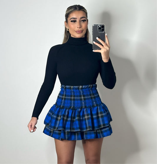 MADDIE Checked Rara Skirt - Blue