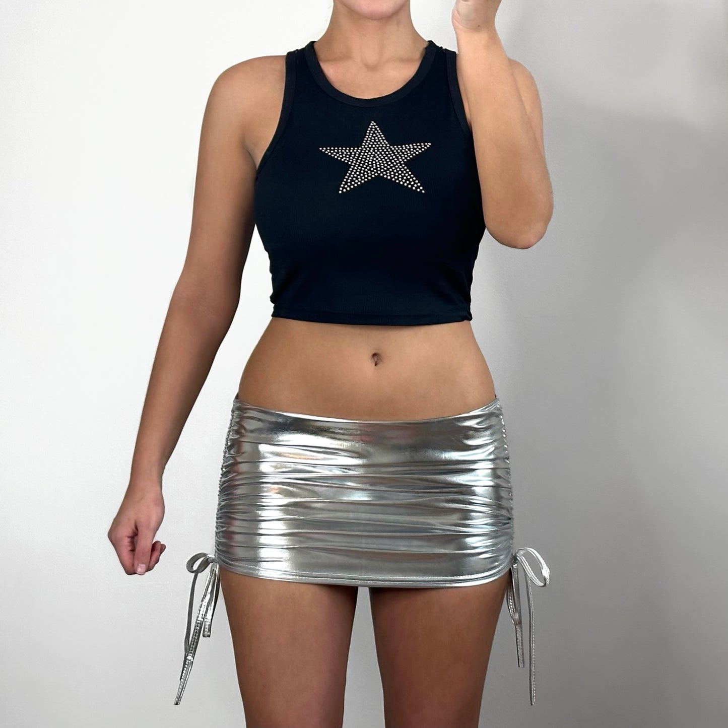 TAMMY Metallic Low Waist Skirt - Silver