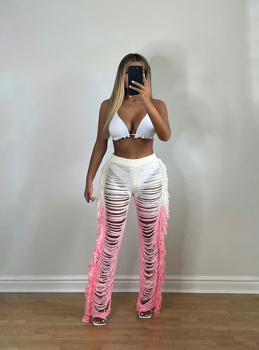 GEMMA Tassel Shredded Trousers - Pink Ombre